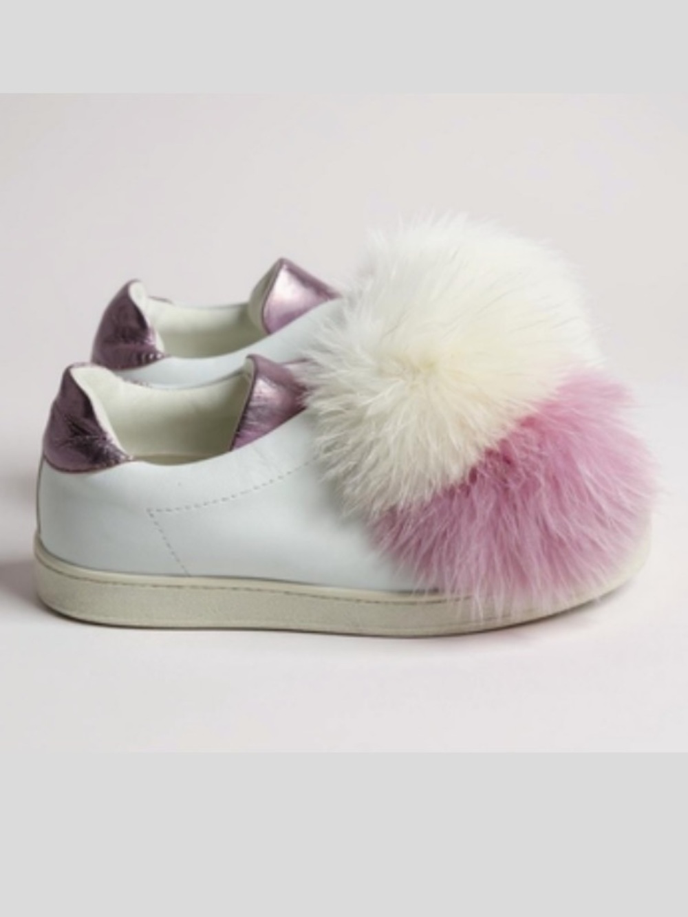 Joshua’s Heart in NYC White and Purple Pom Pom Leather Trainers | 35